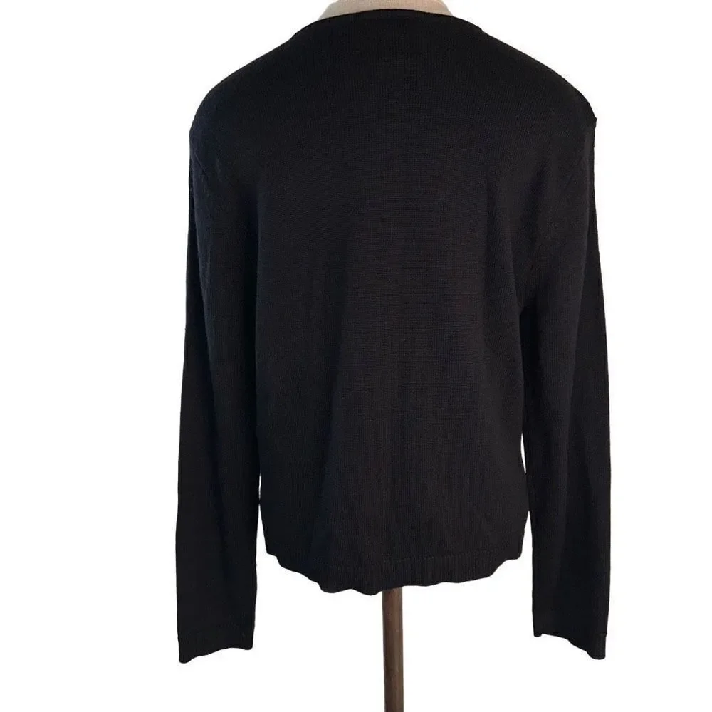 Vintage Talbots Merino Wool Sweater Cardigan w Rhinestone‎ Buttons Womens PL